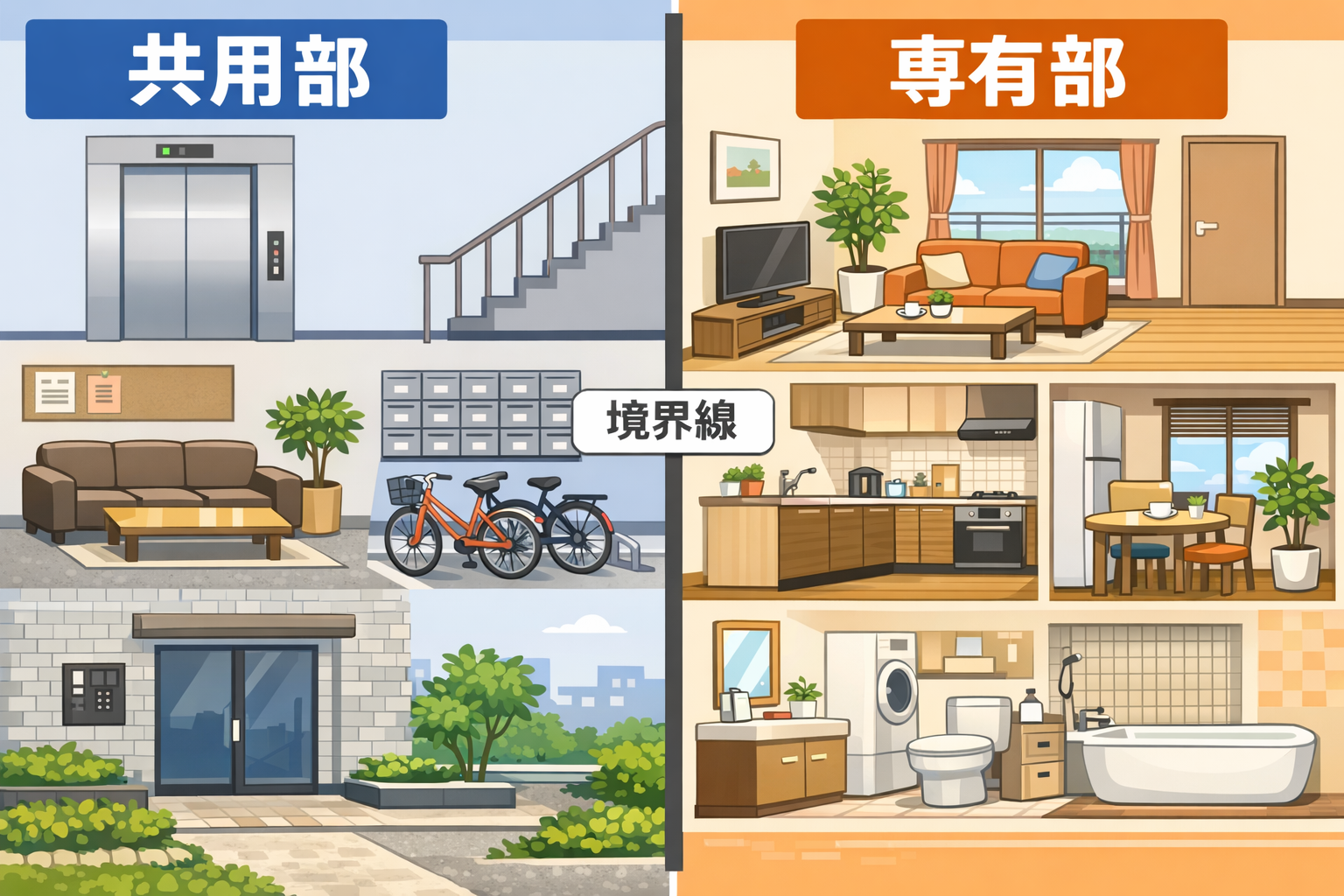 共用部と専有部の線引きとは?|共用部と専有部の線引きとは?